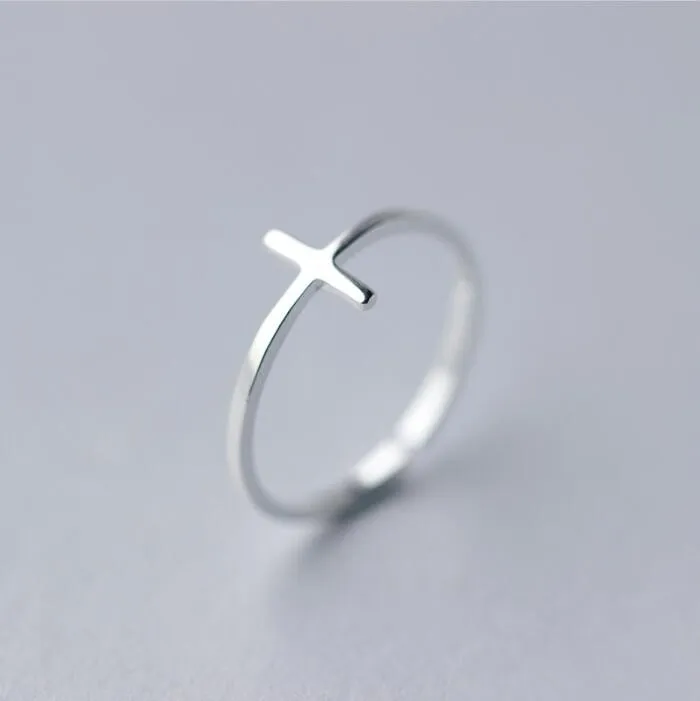 925 Sterling Silver Ring Jewelry Gift Simple Cross Women Rings