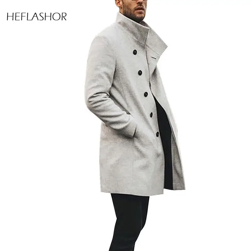HEFLASHOR, высокое качество, Тренч, мужской, весна, зима, классический, тонкий, длинный, пальто, мужской, однотонный, длинный, ветровка, Ретро стиль, смесь, пальто