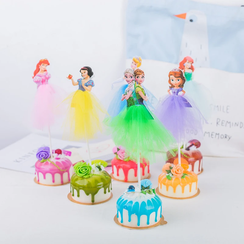 1pcs Cartoon Princess Birthday Party Decorations Kid Cupcake Anna Elsa Cake Topper For Girls Happy Birthday Party Cake Supplies Cake Decorating Supplies Aliexpress