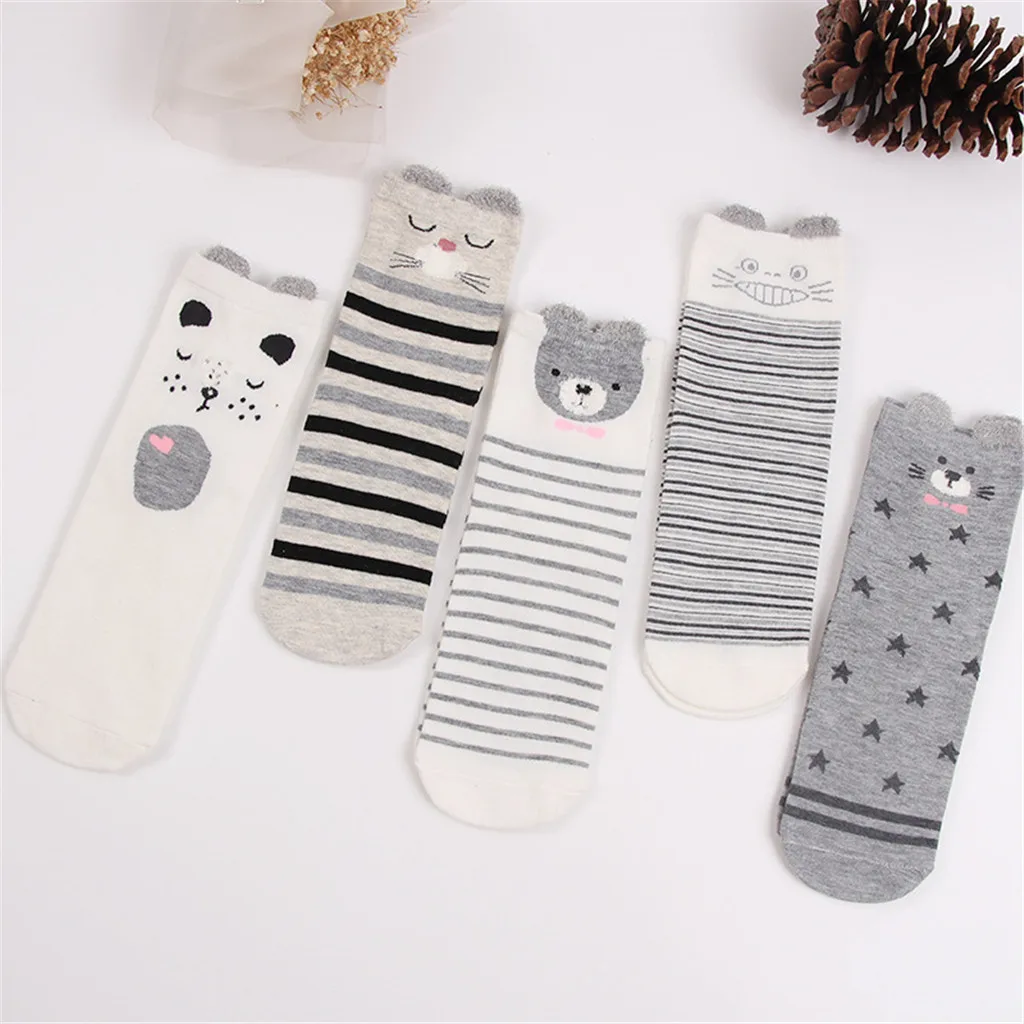 5 пар, женские зимние хлопковые повседневные носки, милые подарочные носки с мультяшными животными, полосатые шорты для скейтборда, calcetines mujer# Y