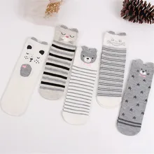 5 пар, женские зимние хлопковые повседневные носки, милые подарочные носки с мультяшными животными, полосатые шорты для скейтборда, calcetines mujer# Y