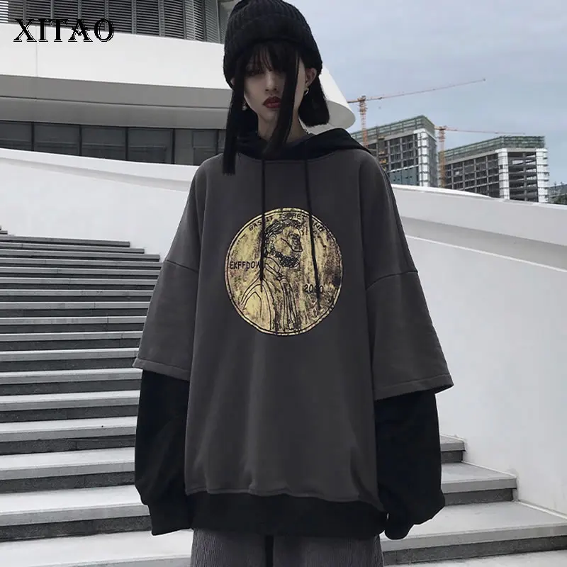 XITAO/модные толстовки с капюшоном на завязках; Новинка года; сезон весна; свободные толстовки с капюшоном и длинными рукавами; маленькие повседневные толстовки; DMY2567