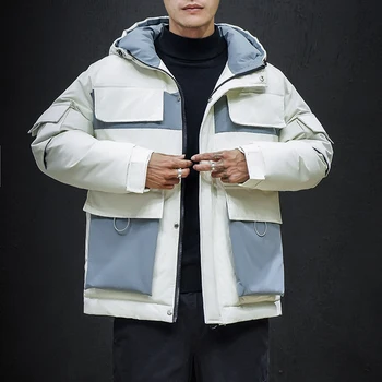 

Mens Winter Parkas Multi-pocket Patchwork Hooded Warm Coat Male Fashion Youth Snow Wear Thick Big Size Winter Jacket for Men