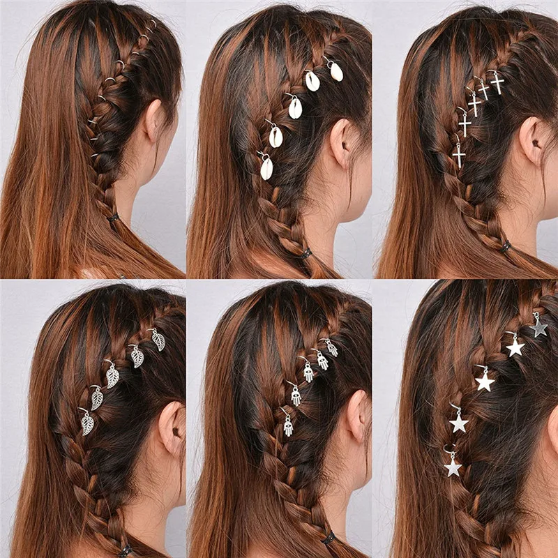hair clips 50 Pcs/set Fashion Shell Hands Leaves Star Conch Snowflake Pendant Charms Rings For Women,hair clips,hair accessories