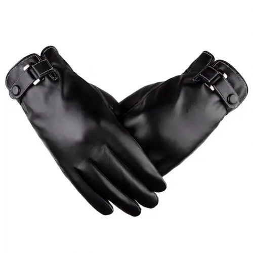 Мужские зимние однотонные Искусственные кожаные перчатки с плюшевой подкладкой, зимние перчатки/кожаные перчатки/luvas motociclismo - Цвет: Черный