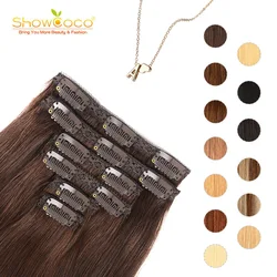 ShowCoco Clip In Human Hair Extensions Straight Natural Hair Machine-Made Remy 8 10 12pcs 120g 170g 210g Clip On Hair Extensions