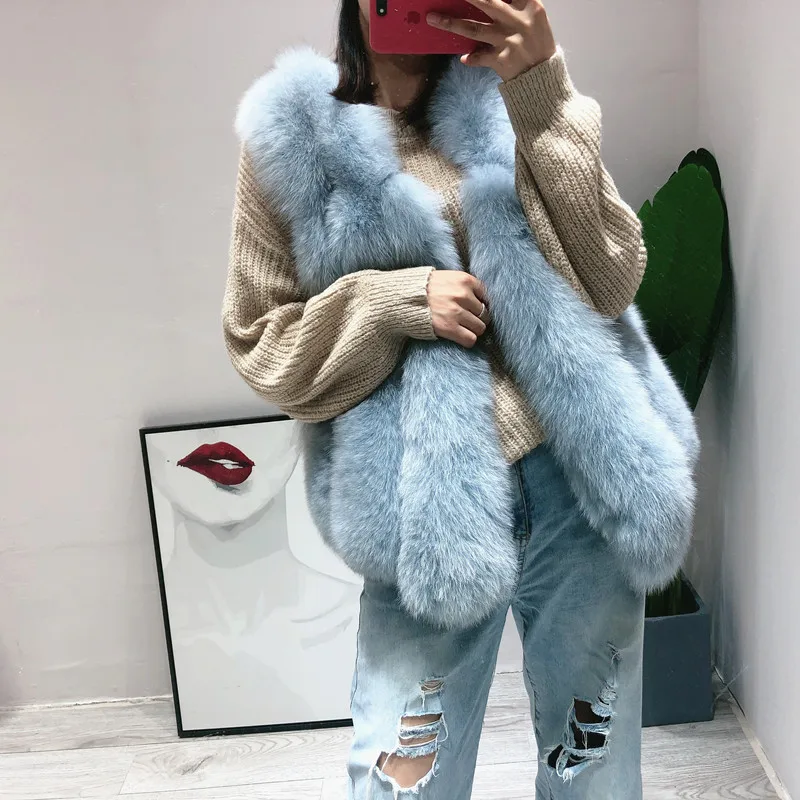 

Women Natural 100% Fox Fur Vest 2019 Winter Fashion Female Real Fur Fox Sleeveless Jackets Warm
