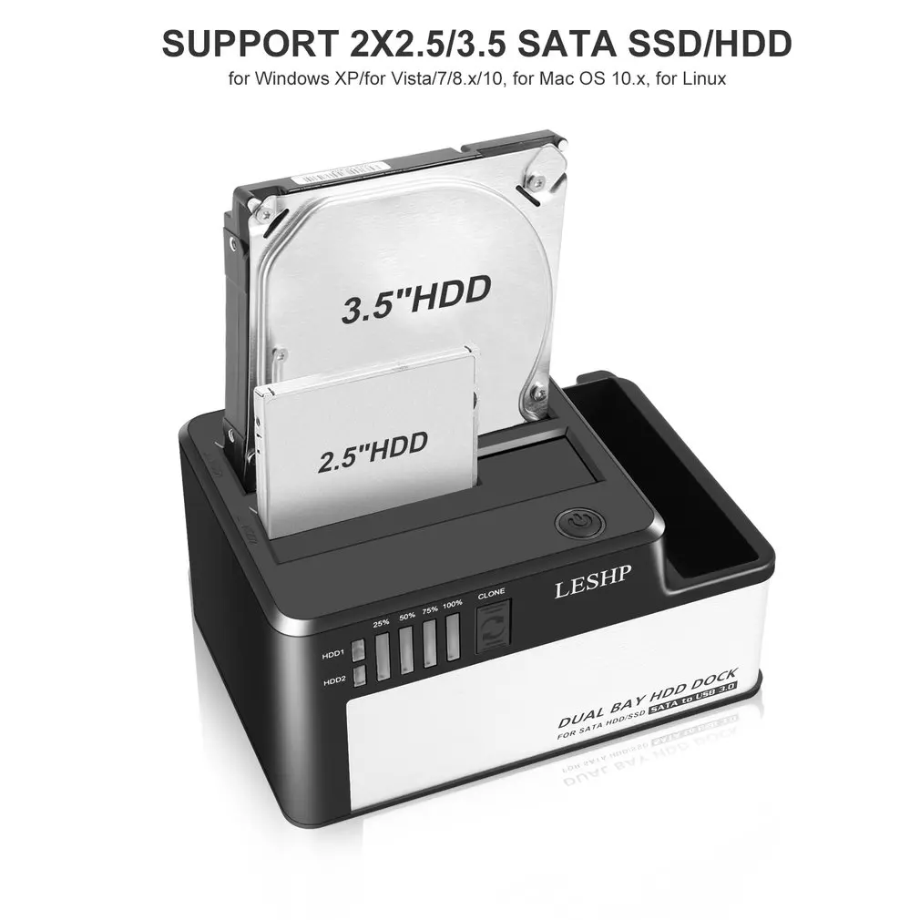  Dual bahías HDD Dock USB 30 a SATA HDD estación de acoplamiento SSD con clon para 25 