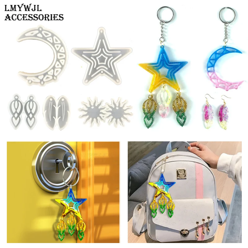 DIY Five-pointed Star Moon Dream Catcher Jewelry Pendant Resin Silicone Mold Earring Keychain Bag Pendant Craft Epoxy Mold