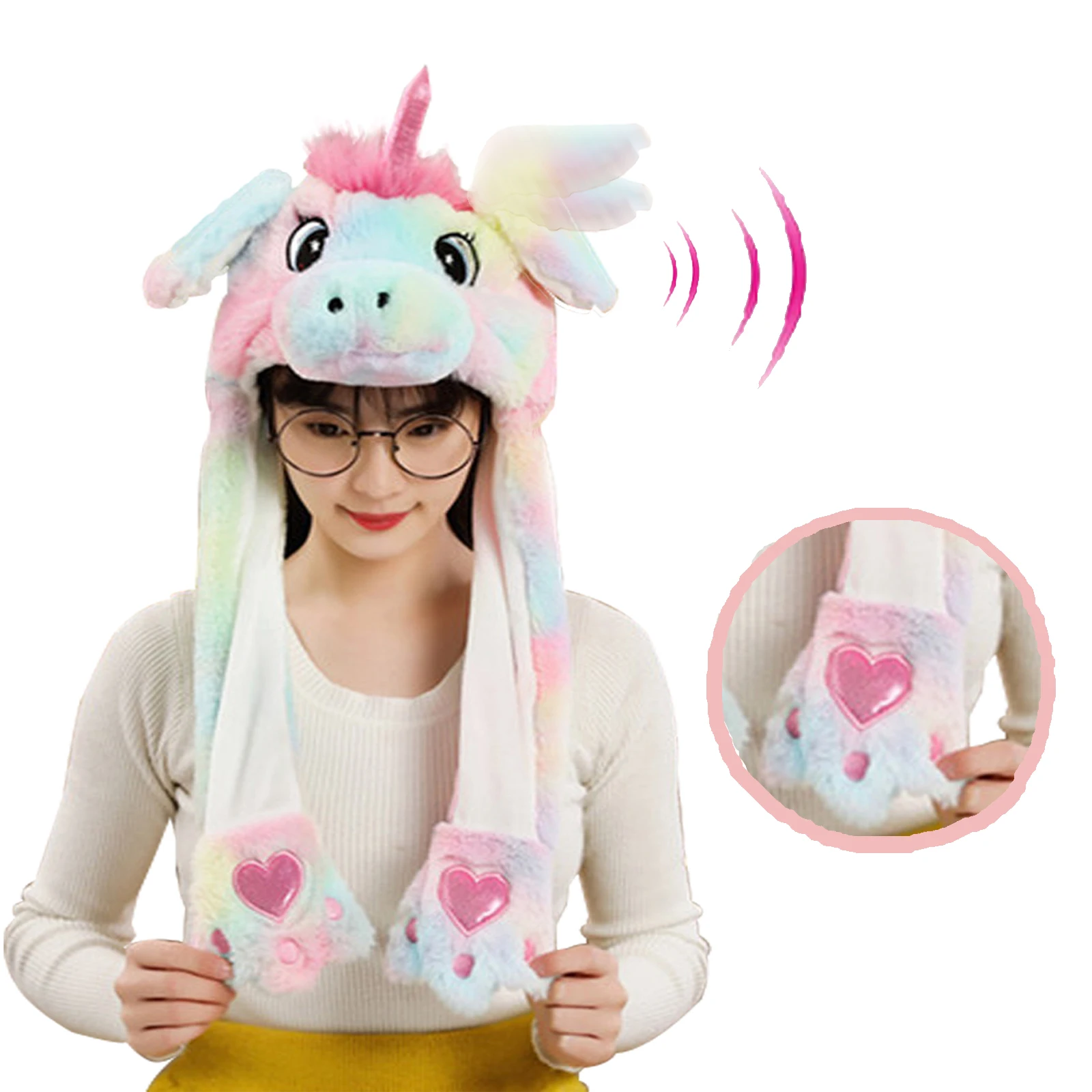 Mordarli Unicorn Ear Hat Plush Animal Hat Funny Headwear Bunny Movable Jumping Ears Hat Toys for Gifts Party 