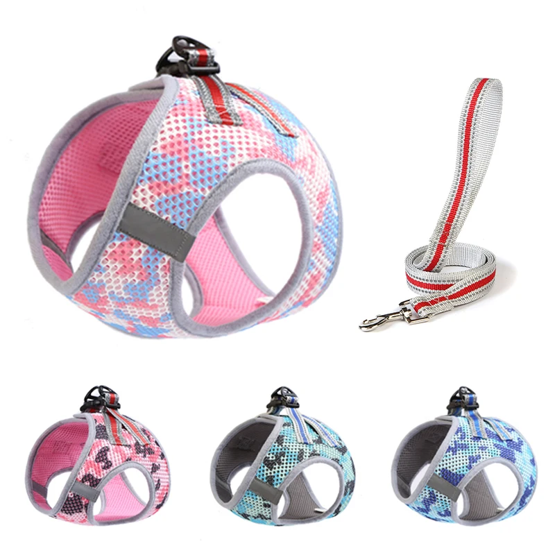 Reflective Dog Harness Vest Leash Set Breathable Mesh Chest Strap