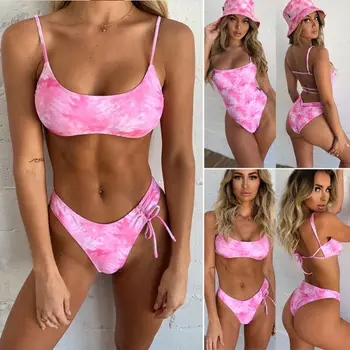 

Women Ladies Summer One-Piece Swimsuit Sleeveless Short Clothing Lace Up High Leg Padded Swimwear Monokini Bikini Beachwear