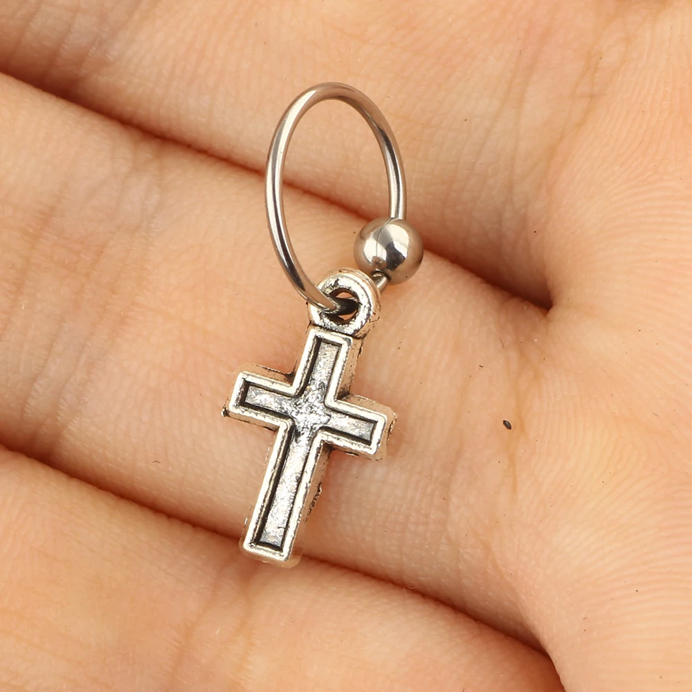 NO.17 cross 1 шт., стальные серьги-хрящи с фианитами, серьги-кольца с фианитами, серьги-гвоздики, ювелирные изделия для пирсинга, кольца для перегородки носа, 20 г - Окраска металла: NO.17 cross