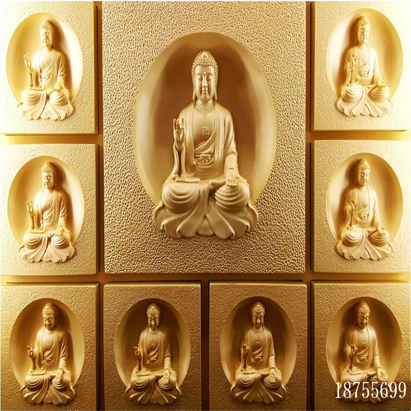 Пользовательские золотые 3D стереоскопические тисненые статуи Будды настенные фото обои s для храма буддистского храма фоновые обои 3D