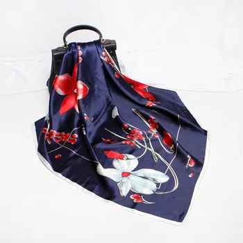 

90X90cm Tibetan Blue Large Square Scarf Female Butterfly Print Elegant Wrap Foulard Neckerchief Bandana Women 2020 Spring Summer