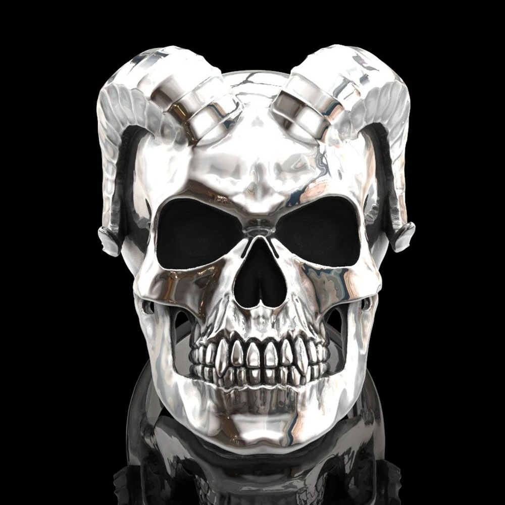 New Gothic Punk Men Skull Ring High Polish Devil Satan Goat Horn Heavy Metal Motorcycle Jewelry | Украшения и аксессуары