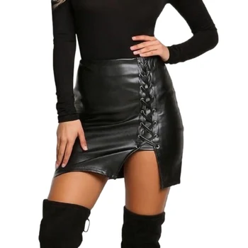 

2020 Women's skirt explosive belt under the open fork Leather skirt high Wrap hip hip skirt bandage black plus size skirt