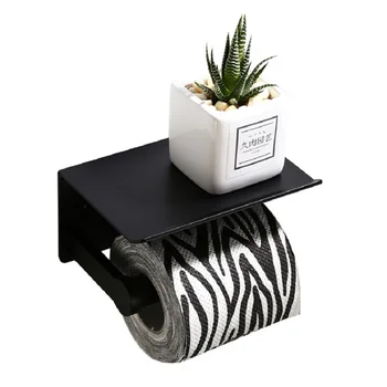 

Black/Silver/Gold Toilet Paper Holder Bathroom Toilet Tissue Holder with Mobile Phone Rack Wall Mounted Storage Shelf for WC