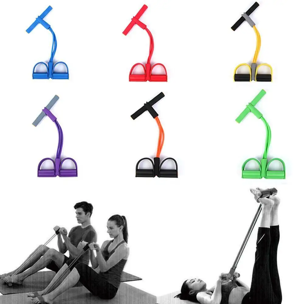 Multifunction Foot Pedal Bodybuilding Expander/Elastic Arm Stretching Pull Rope/Sit-up Pulling Strap 4 Resistance Bands Workout