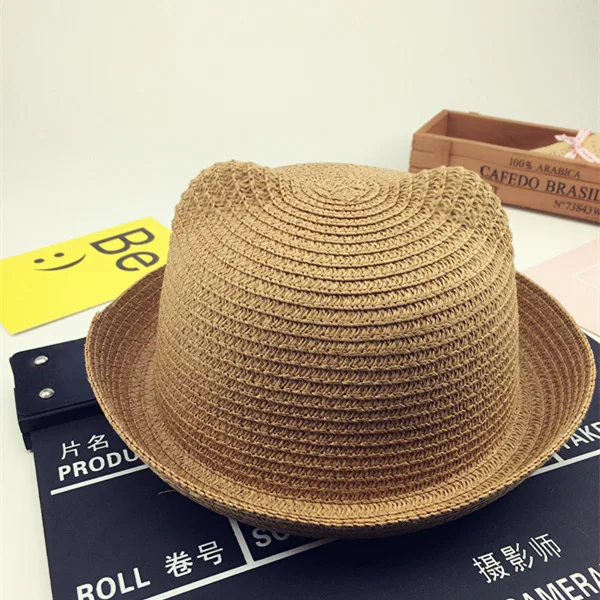 Boys Cap Girls Sun Hat Summer Children Panama Sun Hat Children Ear Decoration Solid Kid Floppy Panama sun hat sun protection hat