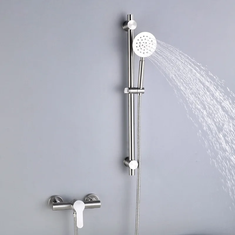 

Brushed Stainless Steel Shower Head Set Bath Shower Nozzle with Lift Rod Hand Shower Set ZY1005