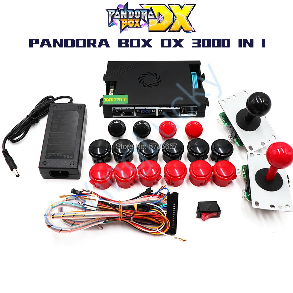 DIY Arcade Kit with Power Switch, Sanwa Joystick, Pandora Box DX, 2 Players, Accessory for Classic Retro Games, 2567 in 1