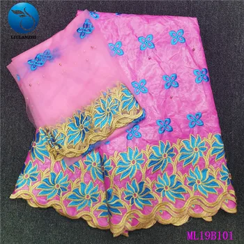 

LIULANZHI african bazin fabrics pink bazin riche fabric with beads High quality embroidery bazin broderie 5+2yards ML19B101
