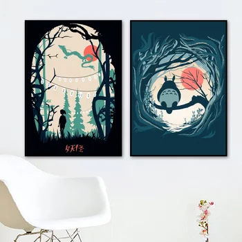 

Spirited Away and Totoro Nordic Simplicity Art Canvas Poster Home Wall Decor (No Frame)