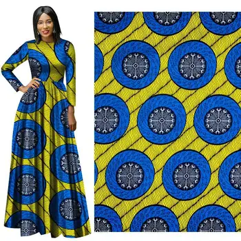 

Blue and Yellow African Ankara Real Wax print Fabric For Wedding Party DIY Sewing Dress Materials Homedeco Craft 3/6Yards