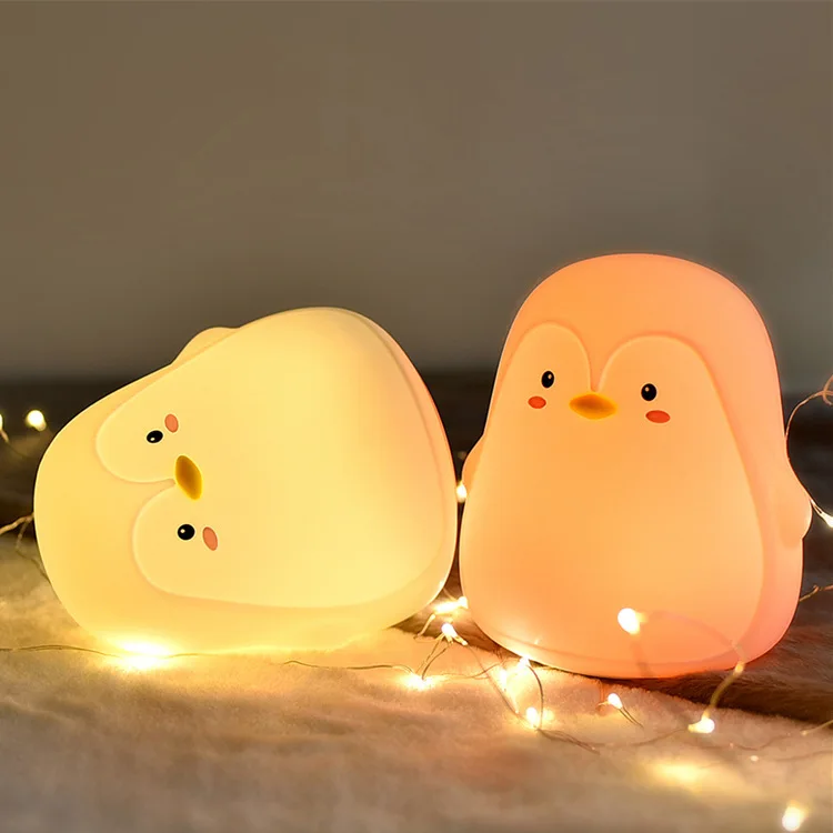 С рисунком пингвина из мультфильма Силикагель маленький Ночной свет, usb-зарядка для детей с сна хлопок лампа медицинской сестры, атмосфера цветная светодиодная лампа