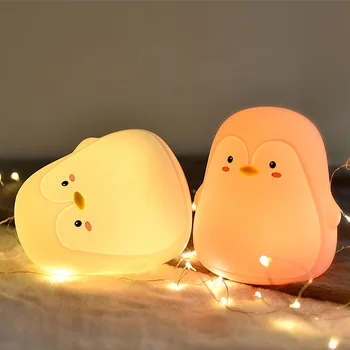 

Cartoon Penguin Silica Gel Small Night-light Usb Charge Children With Sleep Clap Lamp Baby Nurse Atmosphere Colorful Led Lamp