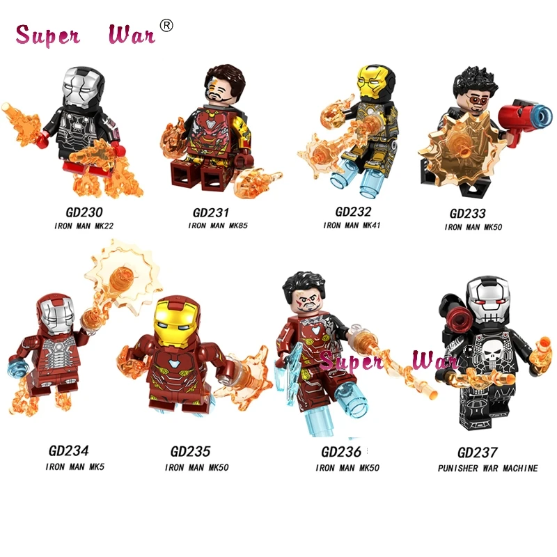 

Single Avengers Endgame Iron Man IronMan MK85 MK50 MK22 MK41 MK50 MK5 Punisher War Machine Pepper building blocks Kids Toys