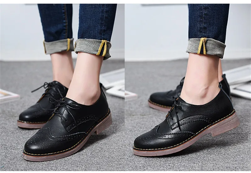 Spring Autumn Lace-Up Soft Leather Women Shoes Oxford Vintage Carved Flat Oxford Shoes For Women Big Size 41 Female Brogue Shoes (3)