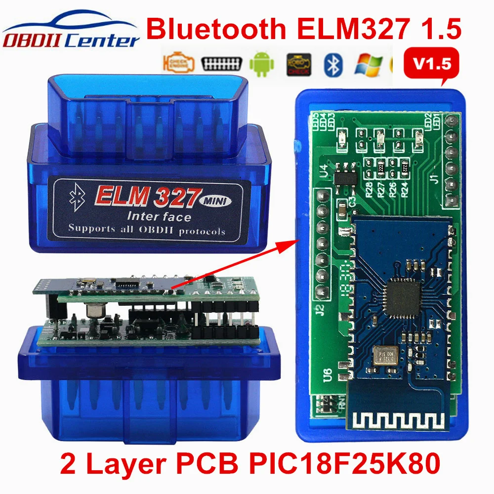 Недавно Elm327 Pic18f25k80 Bluetooth V1.5 Авто диагностический сканер 2 Слои Pcb Elm 327 25k80 Obdii