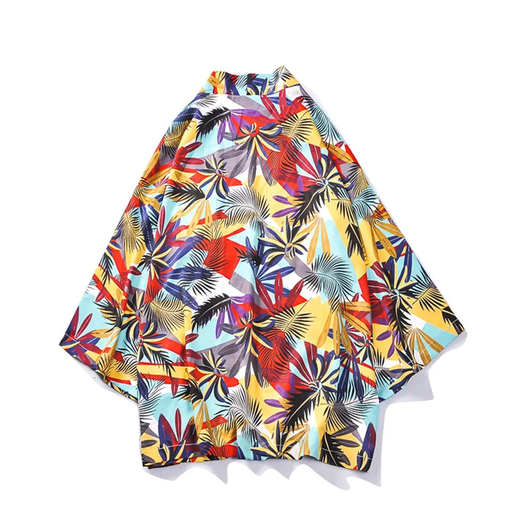 Harajuku кимоно кардиган любителей моды индивидуальность печати мужские топы Свободная верхняя одежда юката пальто мешковатая летняя блузка - Цвет: E