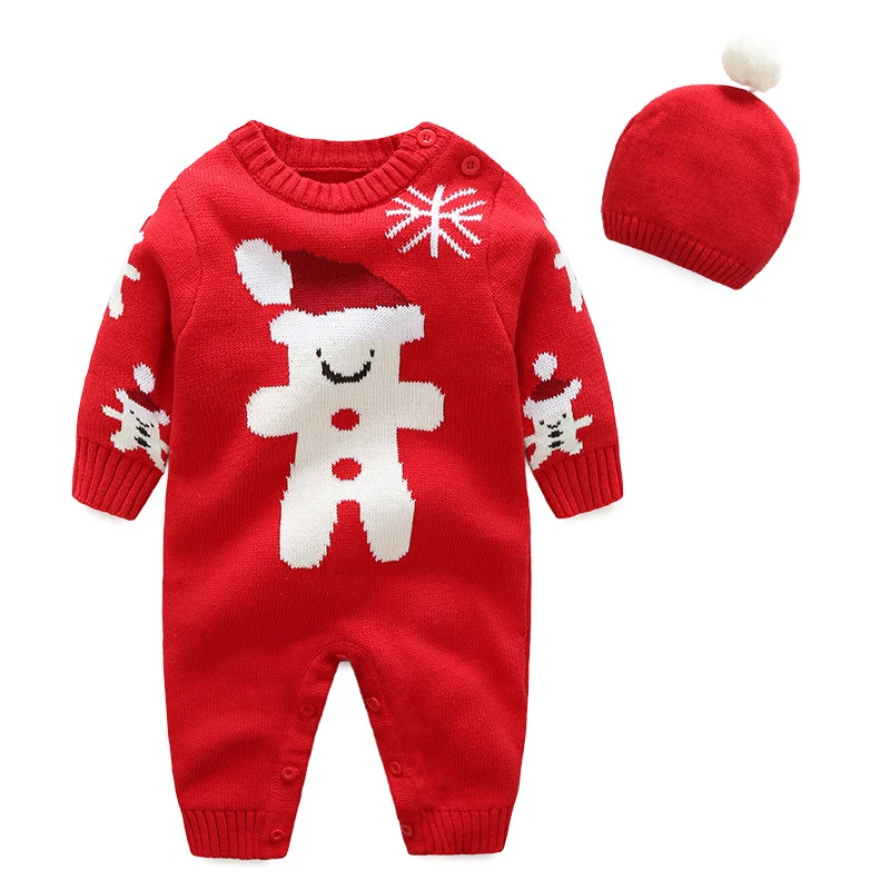 Рождественские вязаные комбинезоны для малышей; детские комбинезоны с длинными рукавами; комбинезон для новорожденных мальчиков и девочек; зимняя цельнокроеная детская одежда