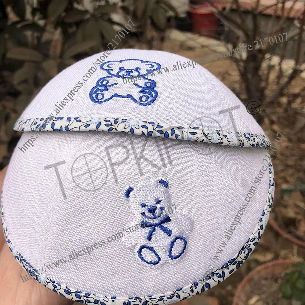 Свадебные белые льняные кипы kippot kipot с вышитым логотипом и границей