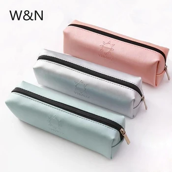 

Simple Solid Color Leather Pencil Case Sudent Pencil Cases for Girls Boys PU Pencil Bag estojo material escolar school Supplies