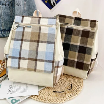

Backpacks Women Plaid Simple Ins Canvas Colorful Unisex Leisure Harajuku Chic Backpack Womens Fashion Korean Style Ulzzang Bag