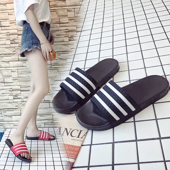 

Fashion Summer Women Striped Slippers Flat Soft Bathroom Slippers Outside Flip Flops Beach Women Man Sandals Shoes