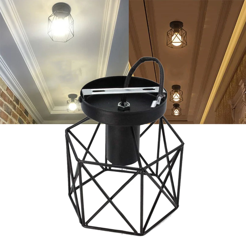 

E27 Socket Semi Flush Mount Industrial Vintage Porch Wrought Iron Balcony Hollowed Out Hallway Stairs Bar LED Ceiling Light Home