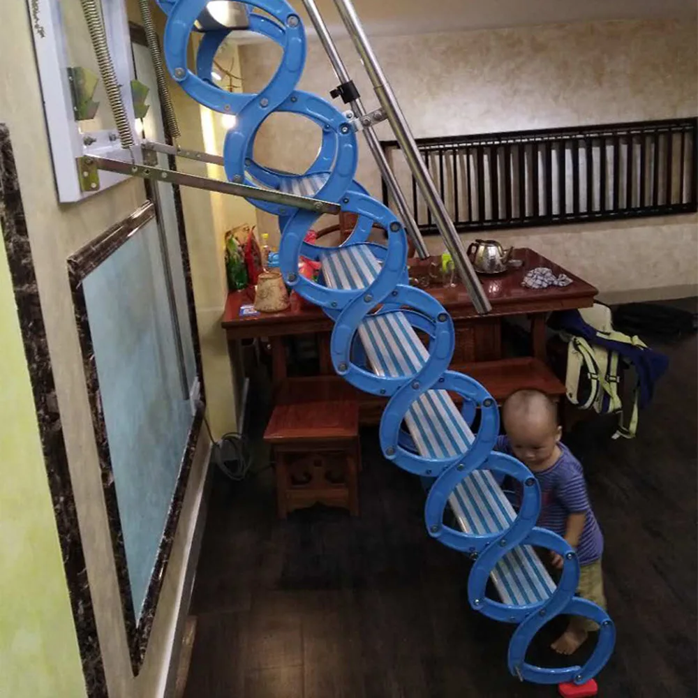 Folding Loft Ladder Stairs Steel Metal Large Wall Mounted Loft Wall Ladder 3M Height Extend Folding Stairs Hidden Ladder - Image 3