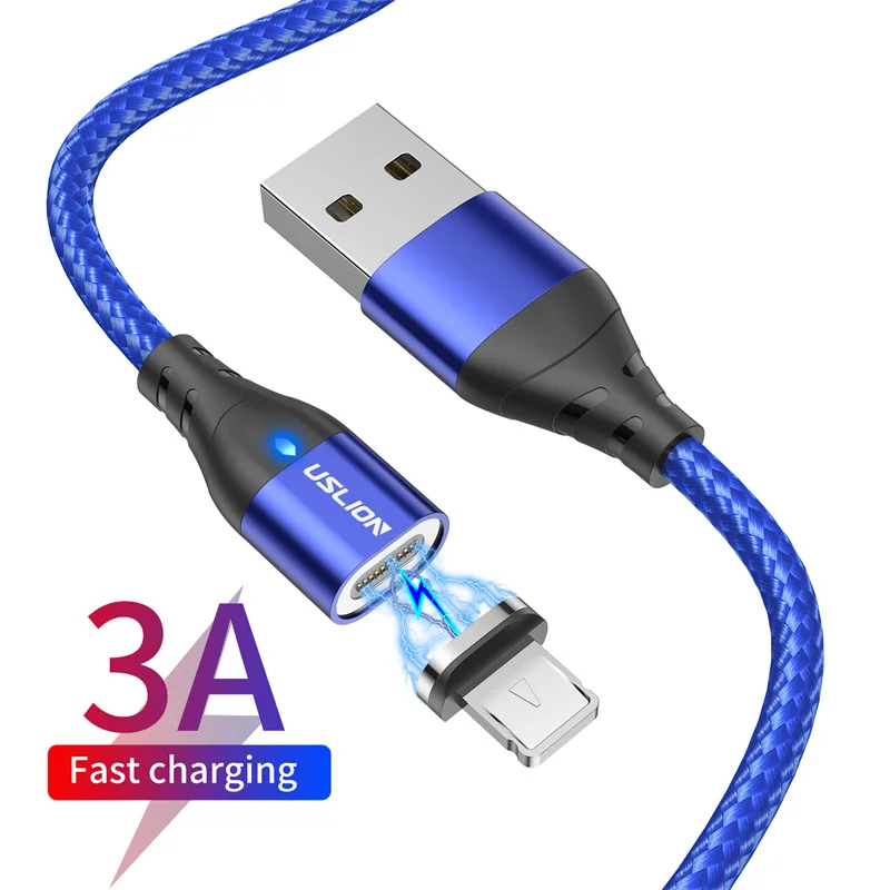 USLION 3A Быстрая зарядка 540 вращающийся светодиодный магнитный кабель USB для типа C
