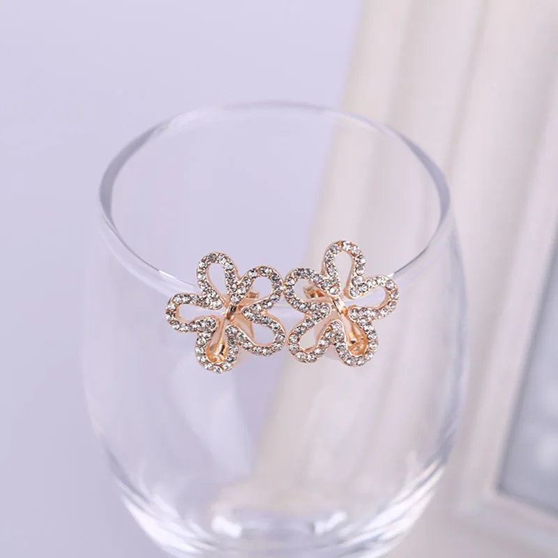 Ear Clip Earrings Five Petals Shape Rhinestone Clip on No Piercing For Girls Party