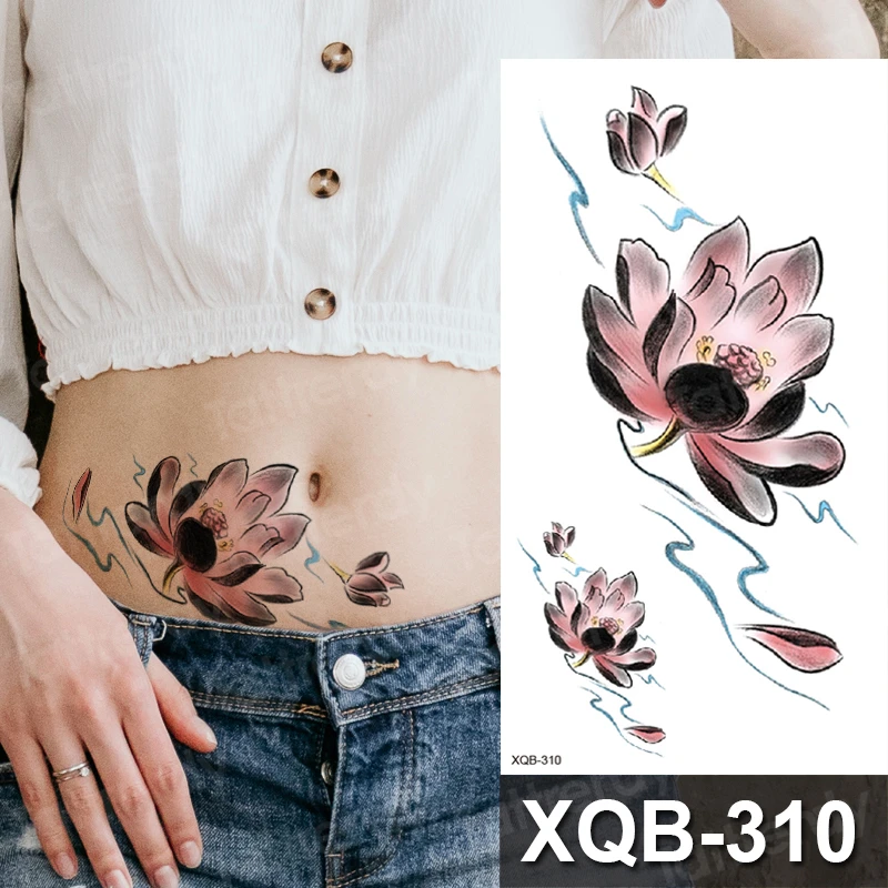 

Lotus flower temporary waterproof tattoos for girls women belly hand tattoo armband sleeve fake waist tatoo sexy body art тату