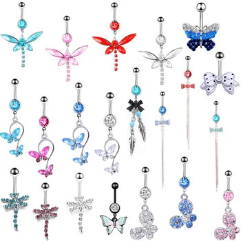 

1/2PCS Butterfly Bellly Button Ring Dangle Blue Crystal Navel Piercing Sexy Butterfly Belly Piercing Bar Cute Piercing Ombligo