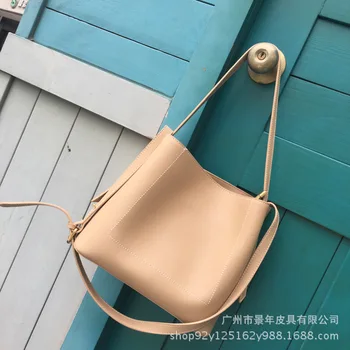 

2019 New Fashion Retro PU Solid Color Open Bucket Women's Shoulder Bag Women's Bag