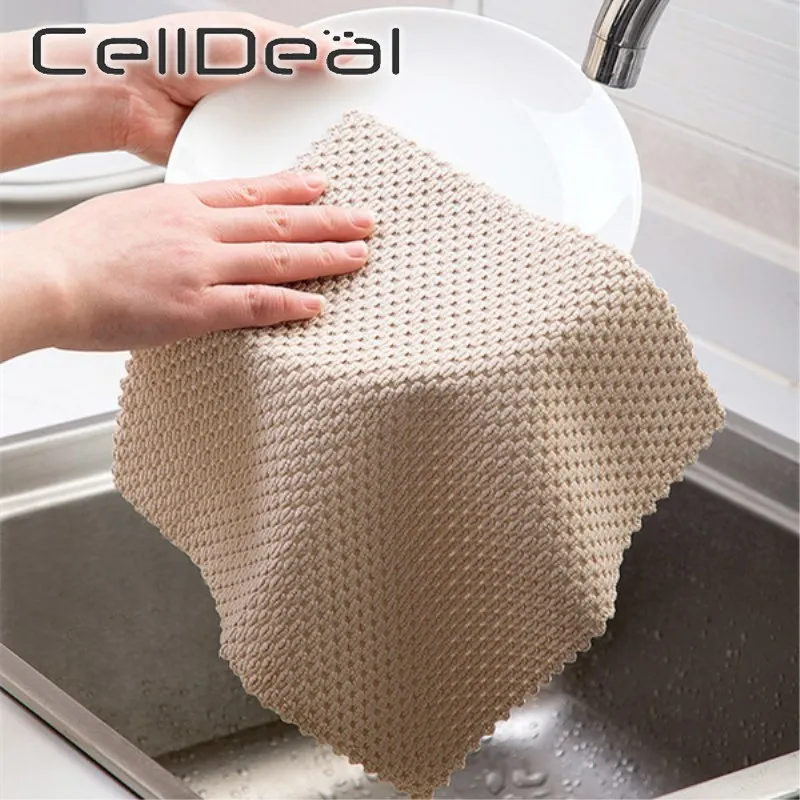 5pcs Kitchen Cleaning Cloth Antigrease Efficient Super Absorbent Microfiber Wiping Rags