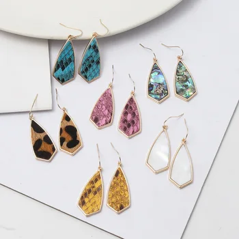 

Acrylic Abalone Shell Leopard Curved Geometric Drop Earrings Snakeskin Leather Gold Dangle Earings Brand Jewelry