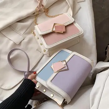 

Contrast color Leather Crossbody Bags For Women 2020 Travel Handbag Fashion Simple Shoulder Messenger Bag Ladies Cross Body Bag
